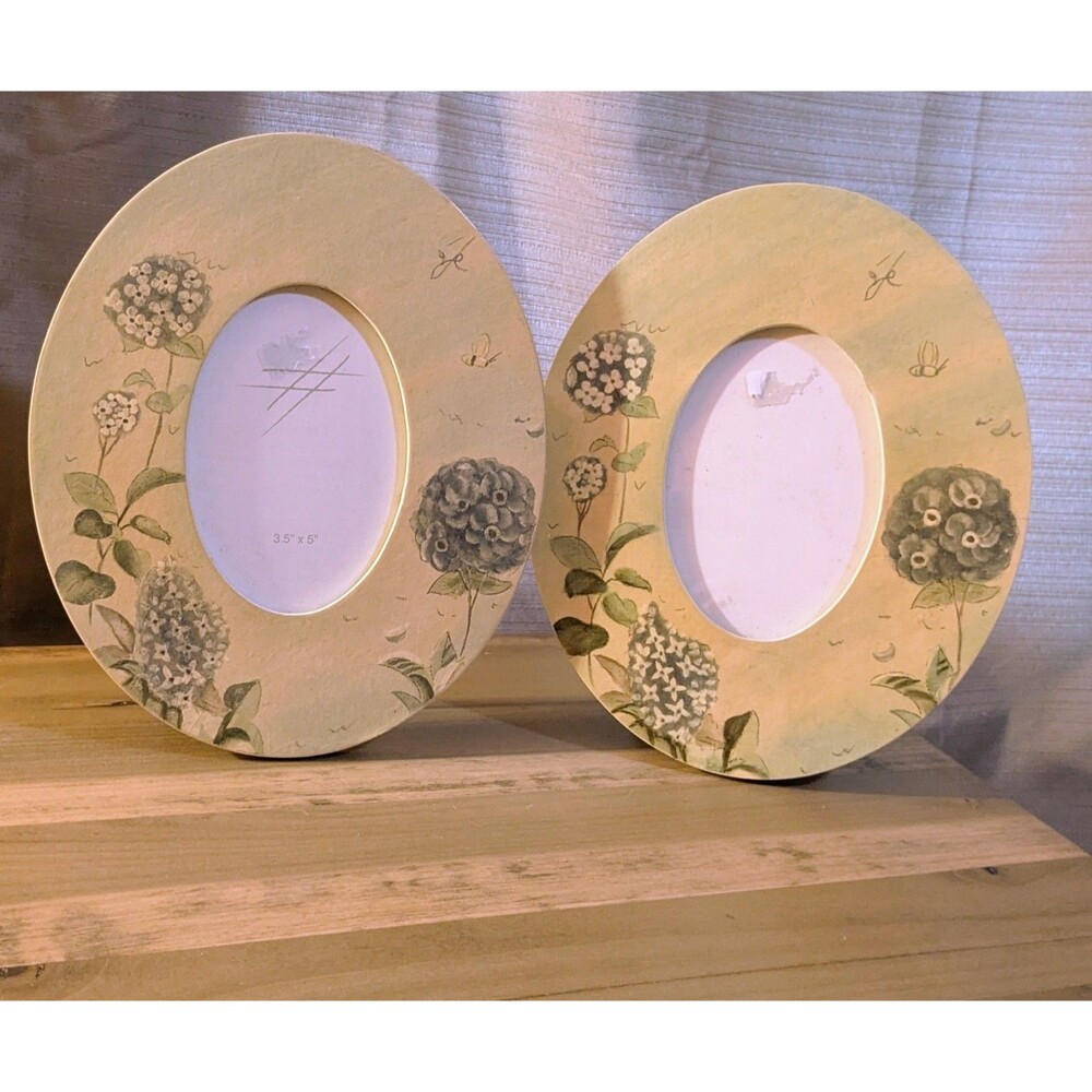 Pair of Vintage Fetco Cheri Blum floral oval picture frames 3.5" x 5" photo